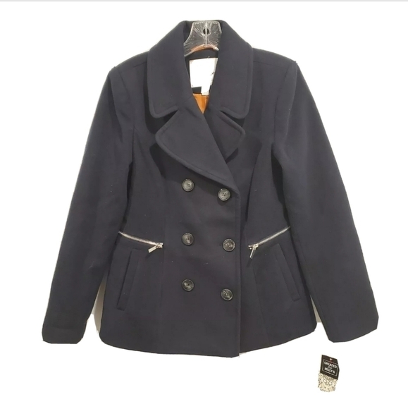NEW Maralyn & Me Juniors' Double-Breasted Dark Blue Peacoat - Picture 2 of 5